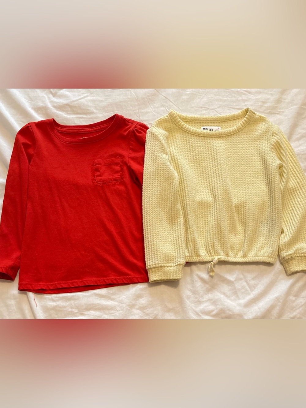 Epic Threads Red Long-Sleeve Pocket Tee & yellow Waffle Pullover